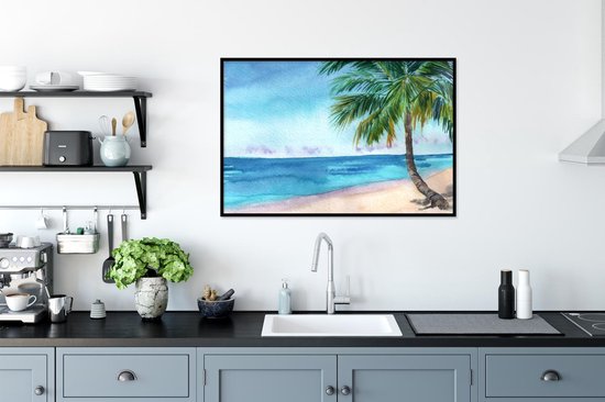 Cadre photo avec affiche - Plage - Palmier - Mer - 90x60 cm - Cadre pour affiche