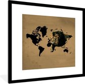 Fotolijst incl. Poster - Wereldkaart - Leeuw - Bruin - 40x40 cm - Posterlijst