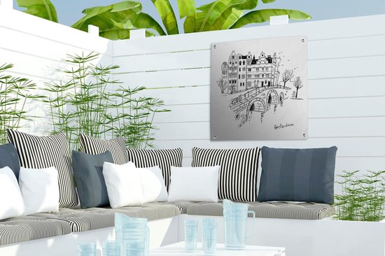 Posters de jardin Amsterdam - Sketch - Zwart - Wit - 50x50 cm - Toile de jardin - Affiche extérieure