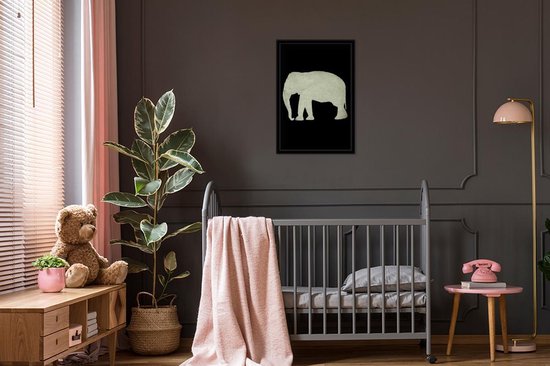 Cadre photo avec affiche - Éléphant - Carte - Rétro - 40x60 cm - Cadre pour affiche
