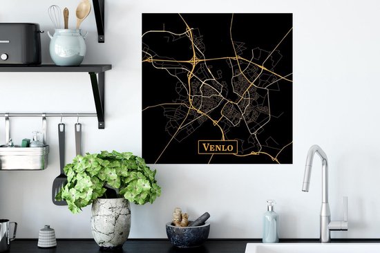 Poster Carte - Venlo - Or - Zwart - 50x50 cm