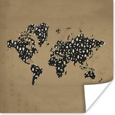 Affiche Wereldkaart - Chiffres - Zwart - 30x30 cm