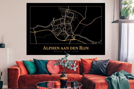 Poster Kaart - Alphen aan den Rijn - Zwart - Goud - 180x120 cm XXL