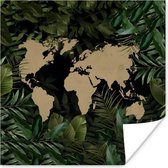 Poster Wereldkaart - Planten - Bladeren - 30x30 cm