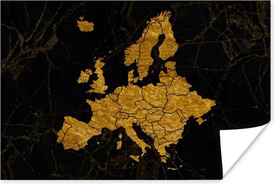 Poster Kaart Europa - Goud - Zwart - 60x40 cm