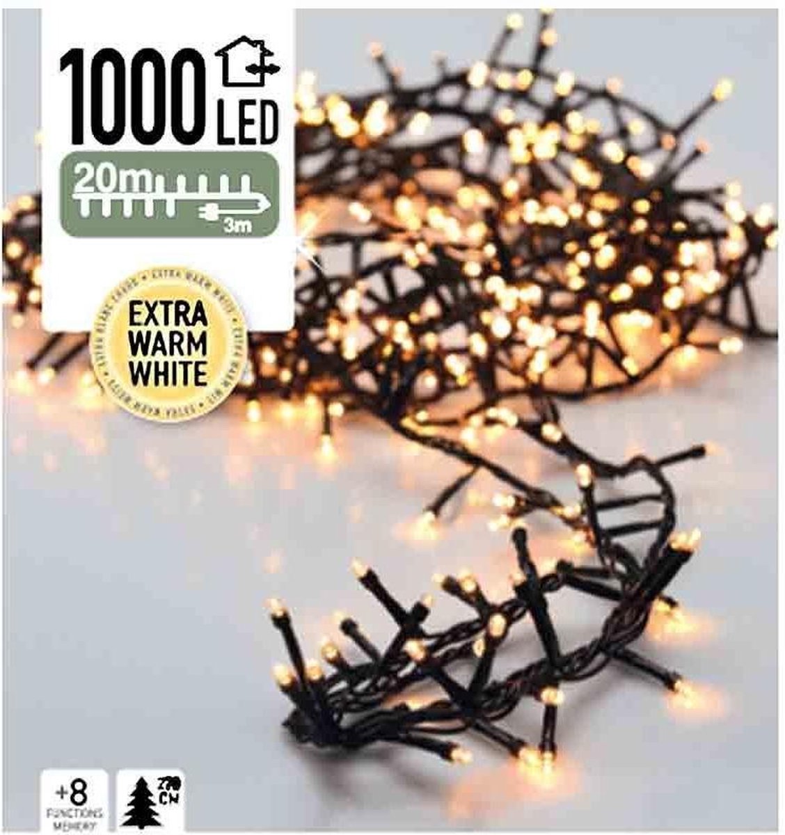 Nampook Kerstboomverlichting - 20 m - 1000 extra warm witte LEDs - Merkloos