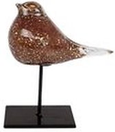 Sculptuur "Vogel" op voet roze glas 13x7,5x17cm