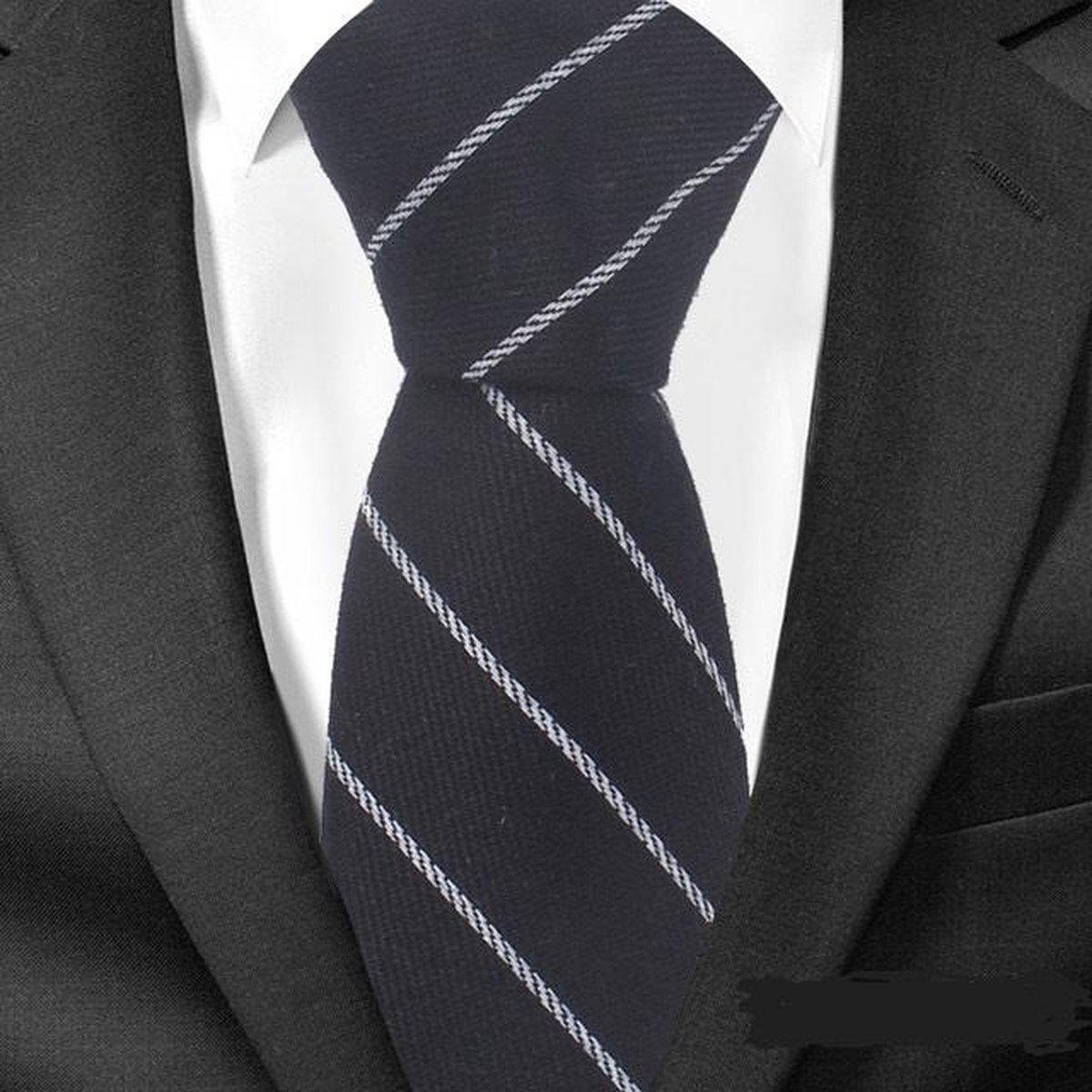 Cravate en laine tissée Jacquard Plaid Check Tie Noir Gris Personnalisation pour