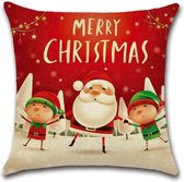 Kerst kussenhoes - Rood Vrolijke Poppetjes - Kussenhoes - Kerst - 45x45 cm - Sierkussen - Polyester