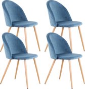 Eetkamer stoel | Set van 4 | Moderne look | Kuipstoel | Stoel | Zitplek | Complete set | Fluweel | Velvet | Blauw