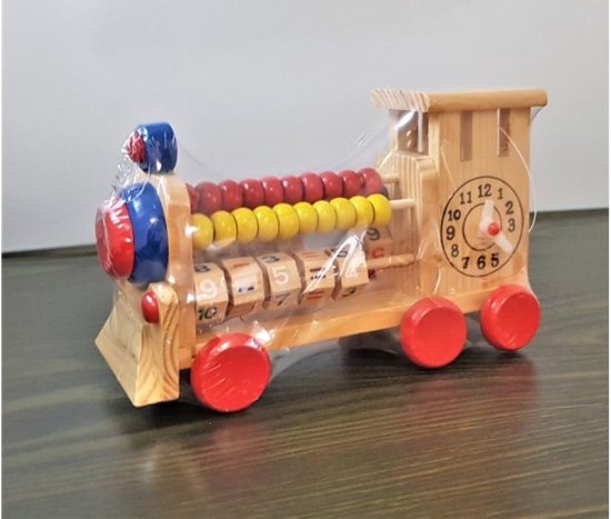 Speelgoed Locomotief - Hout - Educatief - Klok - Telraam - Cijferblokjes - 18 x 11 cm - Kado Tip !!