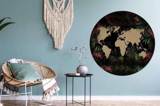 WallCircle - Cercle mural - Cercle mural - Wereldkaart - Fleurs - Rose - Aluminium - Dibond - 120x120 cm - Intérieur et extérieur XXL