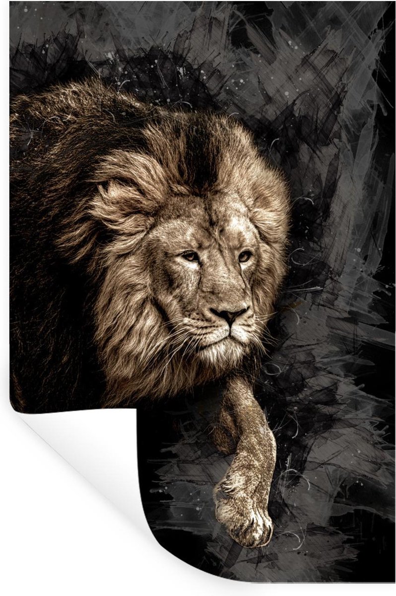 Muurstickers - Sticker Folie - Abstract - Leeuw - Zwart - 80x120 cm - Plakfolie - Muurstic