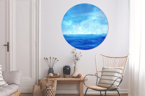 WallCircle - Wall Circle - Wall Circle - Aquarelle - Mer - Ciel - Aluminium - Dibond - 140x140 cm - Intérieur et Extérieur