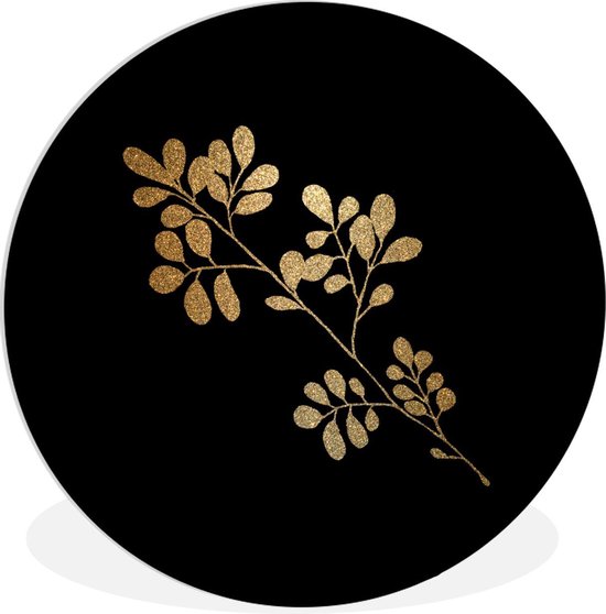 WallCircle - Wandcirkel - Muurcirkel Binnen - Goud - Plant - Bladeren - 90x90 cm - Wanddecoratie - Ronde Schilderijen
