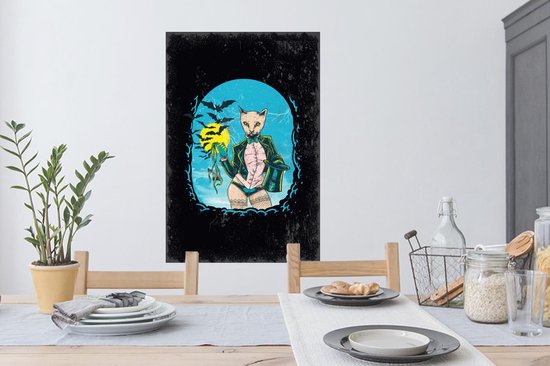 Stickers muraux - Vintage - Chat - Chapeau - 60x90 cm - Film Adhésif