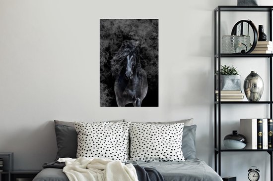 Muurstickers - Sticker Folie - Paard - Zwart - Rook - 40x60 cm - Plakfolie - Muurstickers Kinderkamer - Zelfklevend Behang - Zelfklevend behangpapier - Stickerfolie