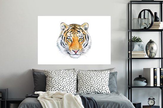 Stickers muraux - Tigre - Tête - Jaune - 120x80 cm - Feuille adhésive