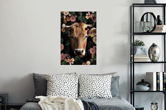 Muurstickers - Sticker Folie - Koe - Dieren - Bloemen - 40x60 cm - Plakfolie - Muurstickers Kinderkamer - Zelfklevend Behang - Zelfklevend behangpapier - Stickerfolie