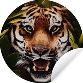 WallCircle - Stickers muraux - Cercle Papier Peint - Tigre - Feuilles - Animaux - 80x80 cm - Cercle Mural - Auto Adhésif - Autocollant Rond Papier Peint