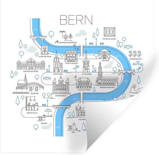 Muurstickers - Sticker Folie - Kaart - Bern - Illustratie - Simpel ...