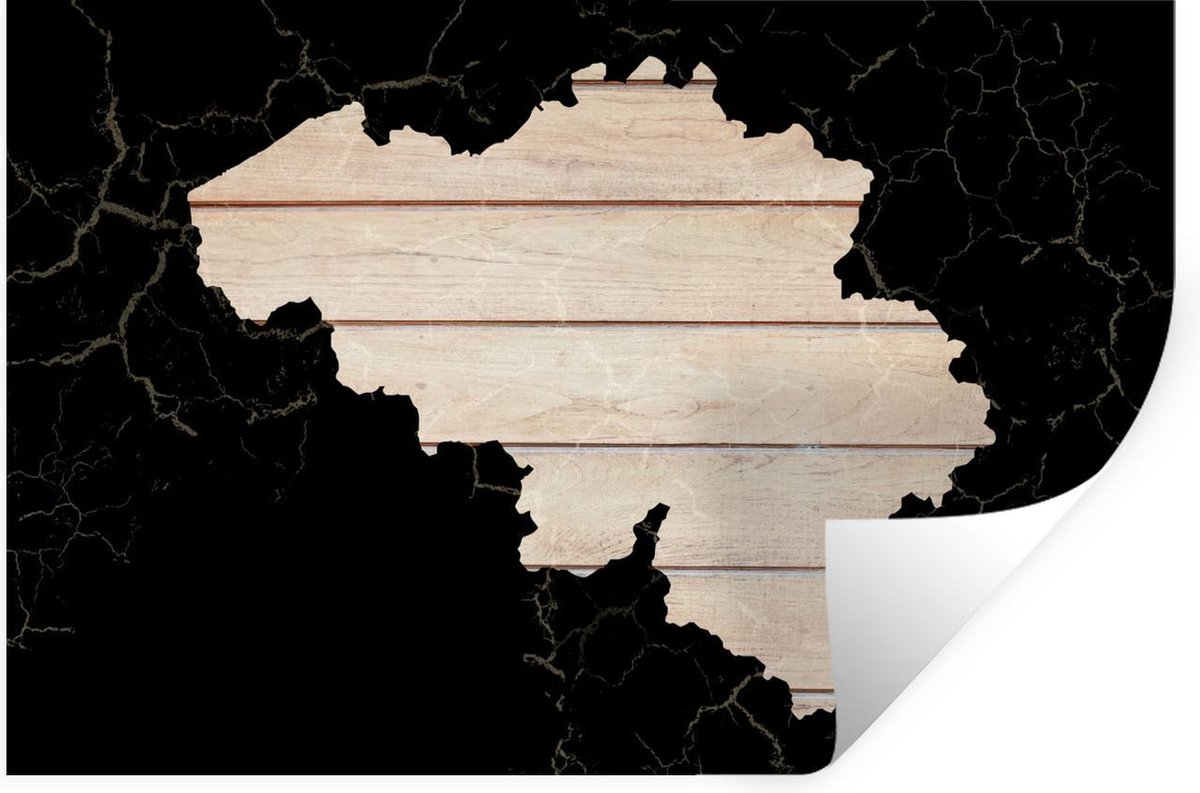 Muurstickers - Sticker Folie - Kaart Europa - België - Hout - 60x40 cm - Plakfolie - Muurs