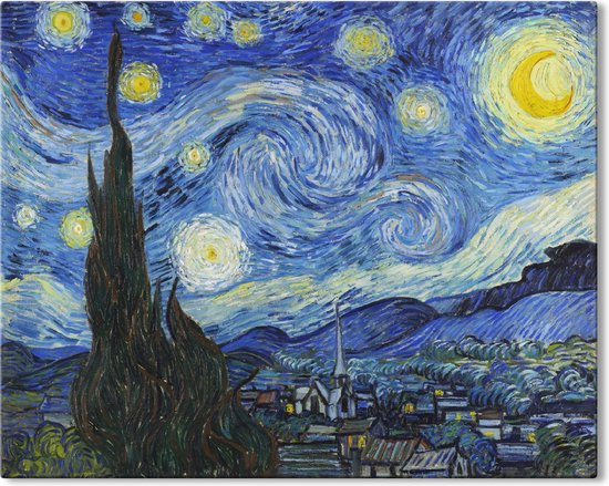Canvas Schilderij De Sterrennacht - Vincent van Gogh - 50x40 cm