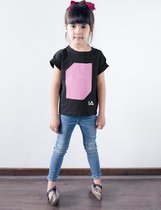 IA Interactief Glow T-Shirt voor Kinderen - Super Roze Gloed - Zwart - Maat 116