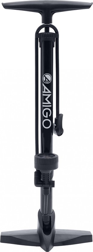 AMIGO M2 fietspomp met drukmeter - Vloerpomp voor Hollands ventiel/ Frans ventiel/ Autoventiel - Zwart
