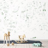 Behang Worldmap Line art - green 350 x 280 cm (b x h)
