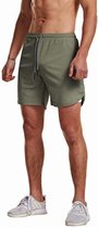 Bestseller Health sportbroek heren kort met zakken. Sportshort 2-in-1 met smartphone pocket en ritssluiting Groen L