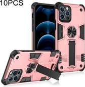 10 STKS schokbestendige TPU + pc-beschermhoes met onzichtbare houder voor iPhone 12 Pro (roségoud)