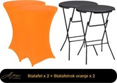 2x zwarte Statafel + oranje Statafelrok x 2 – 80 cm Dia x 110 cm hoog – Cocktailtafel – Hoge staan tafel – Breed Blad – Inclusief oranje Statafelhoes – Staantafelrok Stretch R