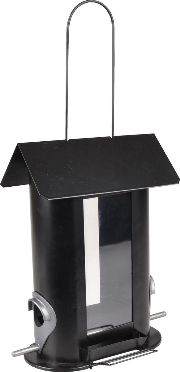 Voedersilo zaden jonna metaal zwart 21,5x16,5x25 cm Flamingo