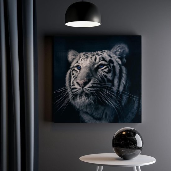 Artaza Peinture Sur Toile Tête De Tigre Aux Yeux Bleus - Zwart Wit - 40x40 - Klein - Tableau Sur Toile - Impression Sur Toile