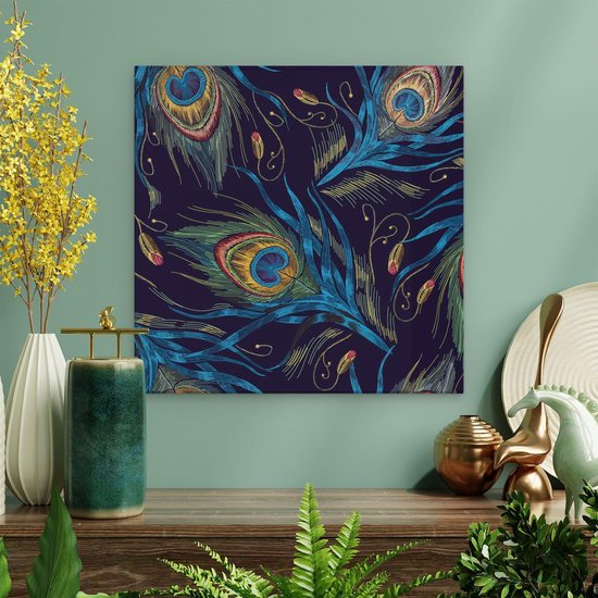 Artaza Toile Peinture Dessinée Fond de Ressorts de Paon - 40x40 - Klein - Tableau sur Toile - Impression sur Toile