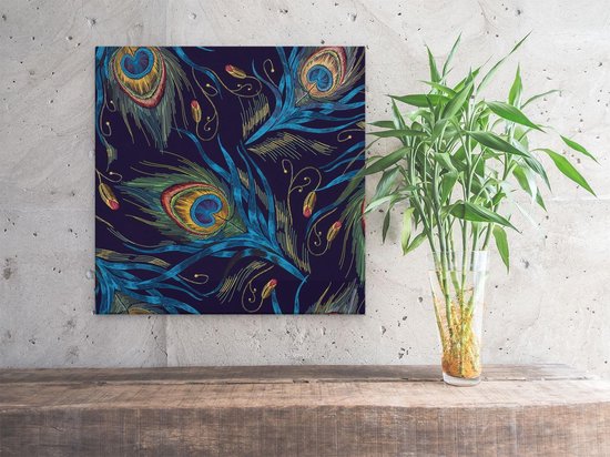 Artaza Toile Peinture Dessinée Fond de Ressorts de Paon - 40x40 - Klein - Tableau sur Toile - Impression sur Toile