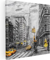 Artaza Canvas Schilderij Geschilderde New York Tekening - Zwart Wit - 40x40 - Klein - Foto Op Canvas - Canvas Print