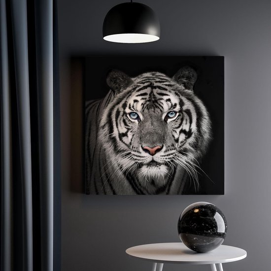 Artaza - Peinture sur toile - Tête de tigre aux yeux bleus - Zwart Wit - 40x40 - Klein - Photo sur toile - Impression sur toile
