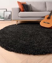 Rond hoogpolig vloerkleed shaggy Grand effen - antraciet 80 cm rond