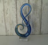 Glasobject - Sculptuur Glas - Muzieksleutel Decoratieglas woonkamer - Ornament Vensterbank - handgevormd - blauw - goudgeel  - glaskunst
