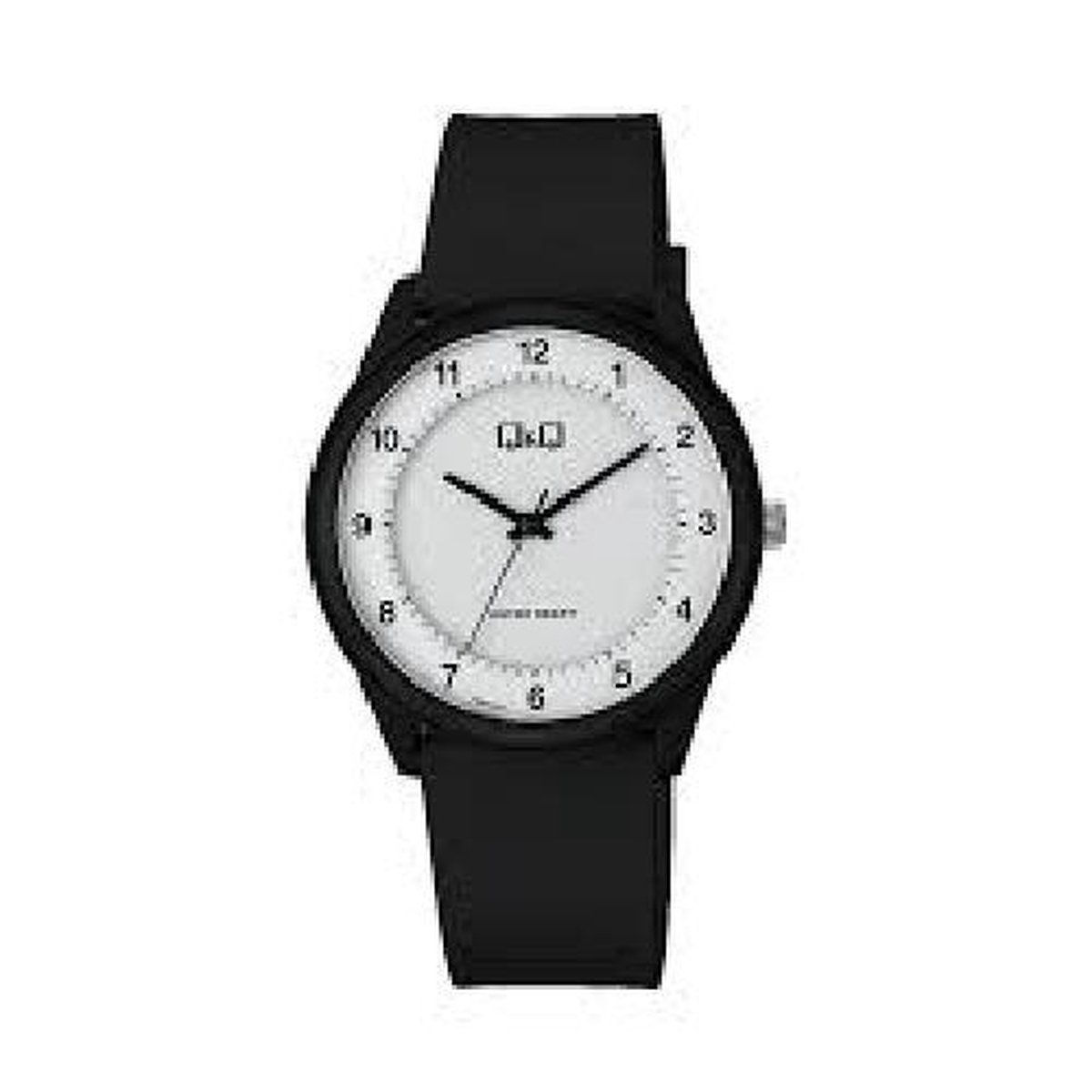 QQ VS60J001Y - Horloge - Analoog - Sport - Unisex - Plastic band - Rond - Cijfers - Kunststof - Zwart - Wit - 3 bar waterdicht