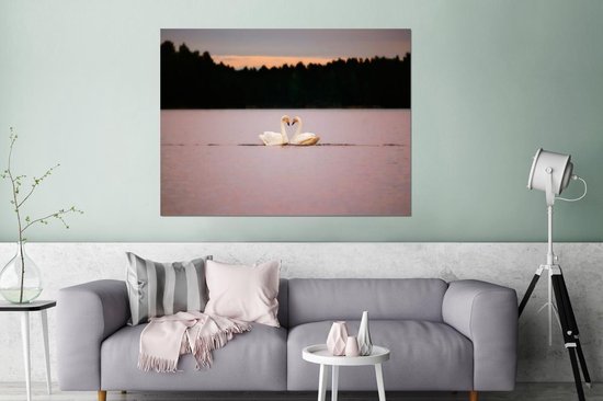 Décoration murale Métal - Peinture Aluminium - Cygnes - Water - Arbres - 160x120 cm