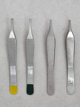 Belux Surgical / Set van 2 Micro-Adson chirurgische pincet 12cm 1 x 2 tanden RVS / Kleurcodering & zonder