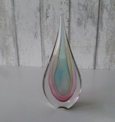 Presse Papier Glas - Glazen Sculptuur platte druppel - Glasobject - Ornament vensterbank - Decoratie woonkamer - vitrinekast - regenboog kleuren -  24 CM.