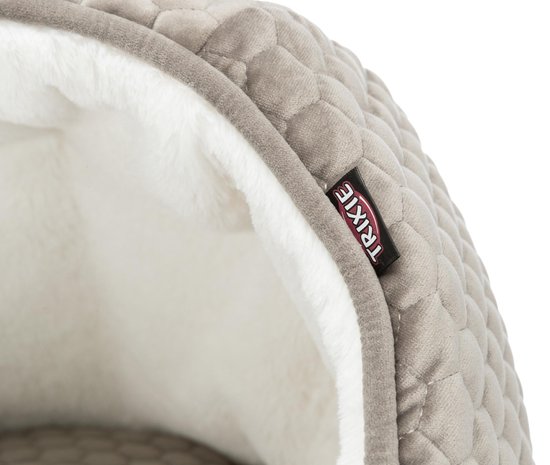 Panier Pour Chat Igloo Trixie Livia – Gris/crème 55 X 55 X 45 Cm – Doudoune Velours, Coussin Réversible – Antidérapant
