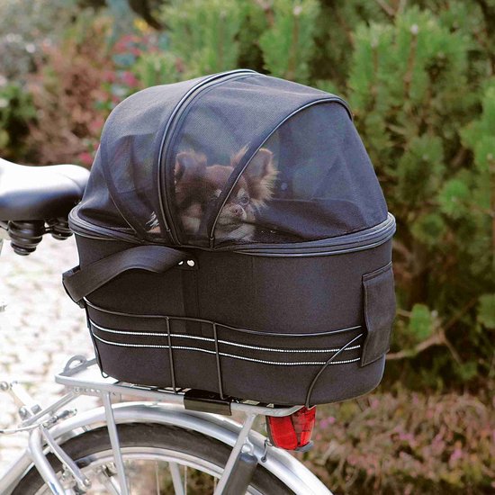 Hondenmand achterop de fiets