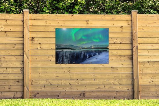 Affiche jardin - Toile Posters de jardin extérieur - Cascade - Eclairage de secours - Vert - 120x80 cm - Jardin