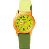 Q&Q VS49J008Y - Horloge - Sport - Analoog - Kinderen - Unisex - Plastic band - Rond - Kunststof - Cijfers - Mini Dino - Geel - DonkerGroen - Oranje - Multi