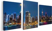 Artaza Canvas Schilderij Drieluik Verlichte Skyline Van New York Met Volle Maan - 120x60 - Foto Op Canvas - Canvas Print